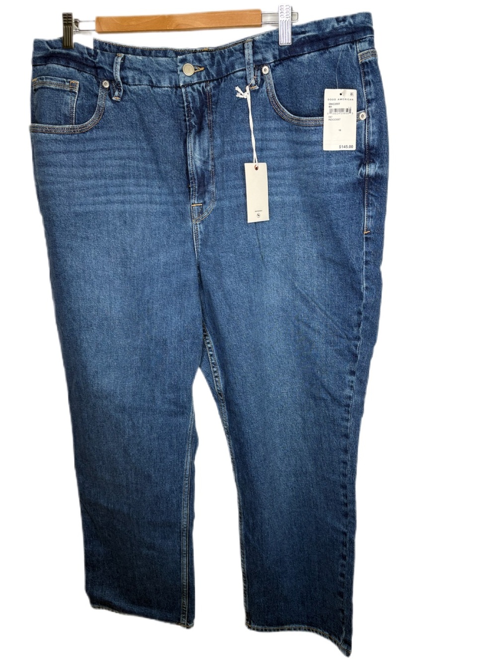 NWT Good American Straight-Leg Jeans in Medium Blue Denim 18